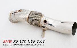 BMW X5 E70 All SS304 / Catless Downpipe With Heat Shield-01